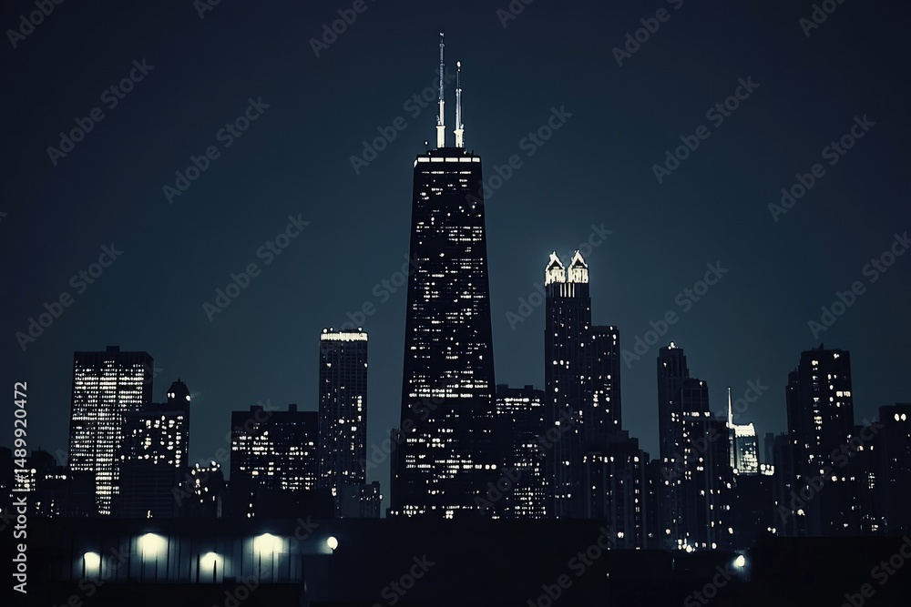 Fototapeta premium Night city skyline silhouette