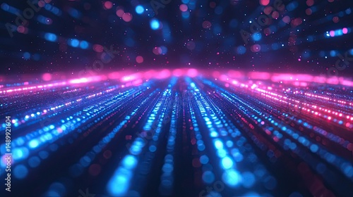 Traversing a digital galaxy of neon dreams glowing particles illuminate a path forward with a low depth of