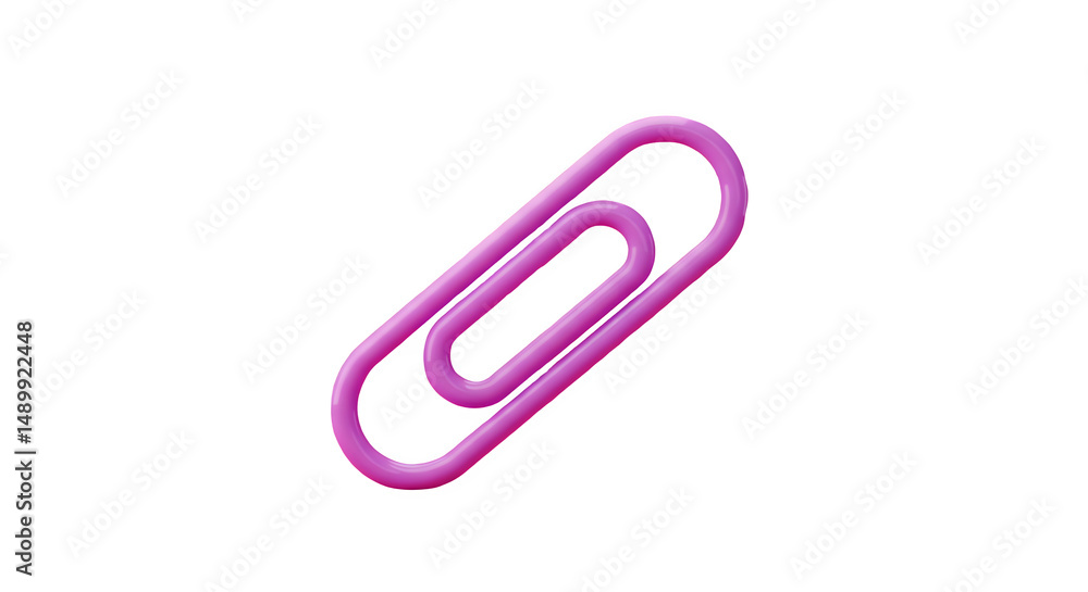Pink paperclip on black background. 3D icon, plastic illustration style on transparent or white background