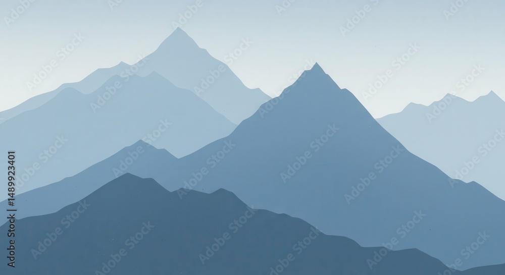 Naklejka premium Serene Blue Mountain Range Illustration Minimalist Landscape Art