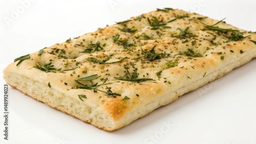 Freshly baked focaccia bread topped with herbs and spices.