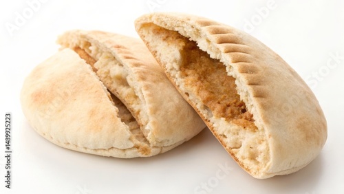 Two split pita breads revealing a soft interior.