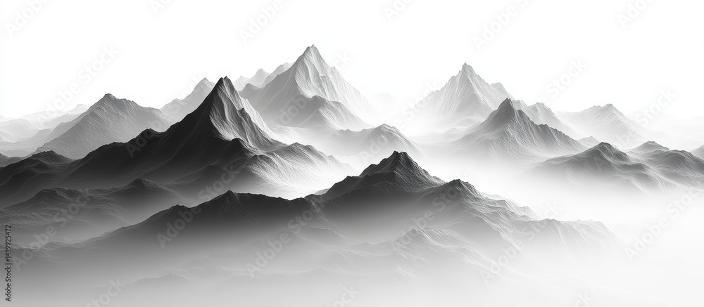 Obraz premium Monochrome Mountain Range in Misty Fog