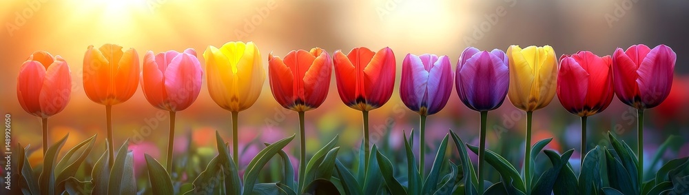 Colorful Tulips in a Garden at Sunrise Colorful Tulips in a Garden at Sunrise