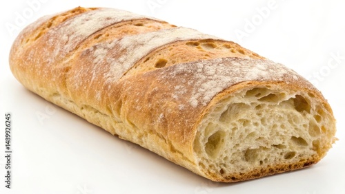 Freshly baked crusty bread loaf with a golden crust and airy interior.