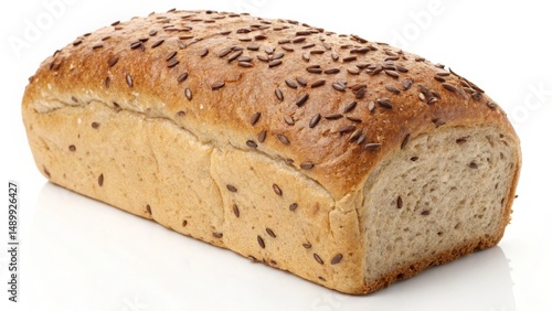 Freshly baked whole grain bread with seeds on top, showcasing a rustic texture.
