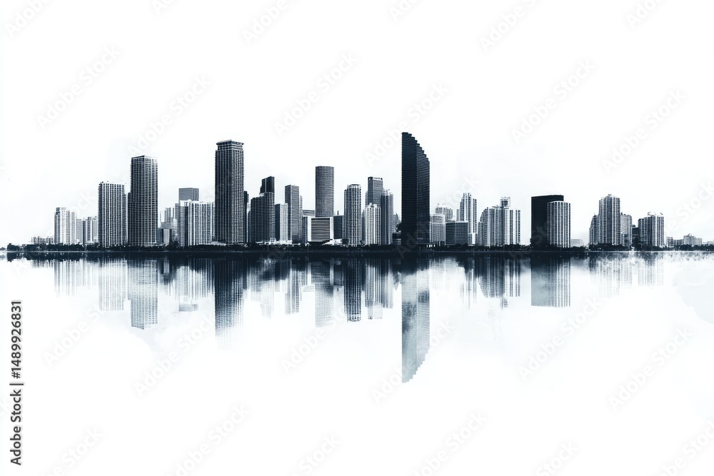 Obraz premium Urban skyline reflected on water