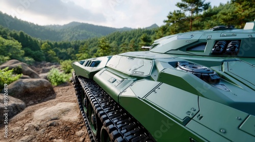 Modern military tank in natural surroundings