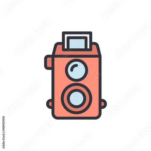 Retro Twin Lens Reflex Camera Illustration In Warm Coral Tone