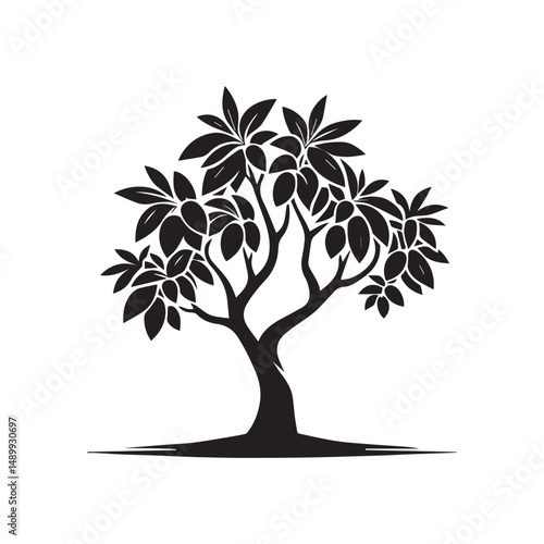 Black and white mango tree vector on a white background. Simple mango tree icon