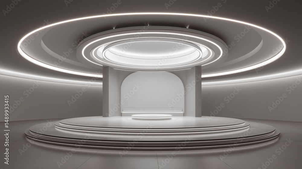 Obraz premium Modern Circular Stage with Illuminated Ceiling
