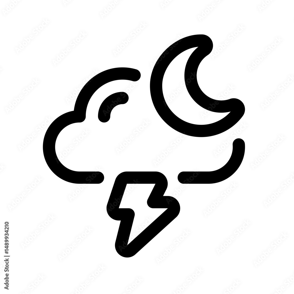 Night Storm Line Icon. Single icon, line vector icon Night Storm Line Icon. Single icon, line vector icon