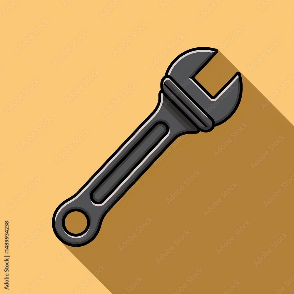Wrench is shown in a shadow on a yellow background Wrench is shown in a shadow on a yellow background