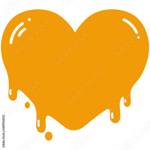 Glossy golden heart dripping with honey-like liquid, stylized in a smooth and bold design. Ideal for romantic, sweet, or dessert-themed illustrations and branding.