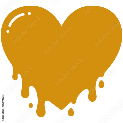 Glossy golden heart dripping with honey-like liquid, stylized in a smooth and bold design. Ideal for romantic, sweet, or dessert-themed illustrations and branding.