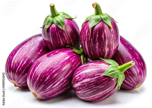 Wallpaper Mural Fresh Purple Eggplant Photography: Vibrant Striped Eggplants on White Background Torontodigital.ca