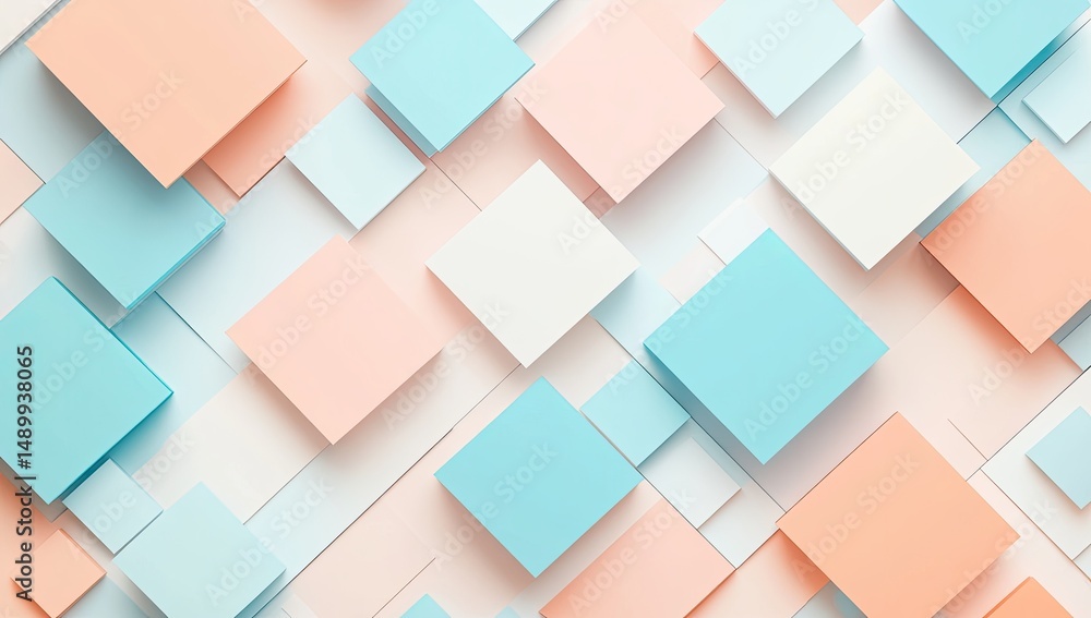 Abstract geometric pattern of overlapping pastel-colored squares Abstract geometric pattern of overlapping pastel-colored squares