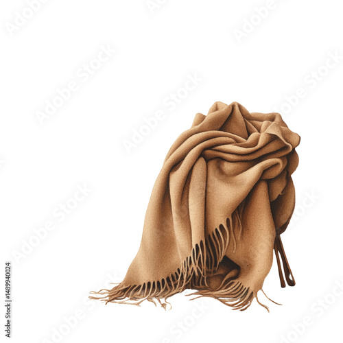 Cozy brown blanket home interior watercolor on transparent background warm atmosphere artistic perspective