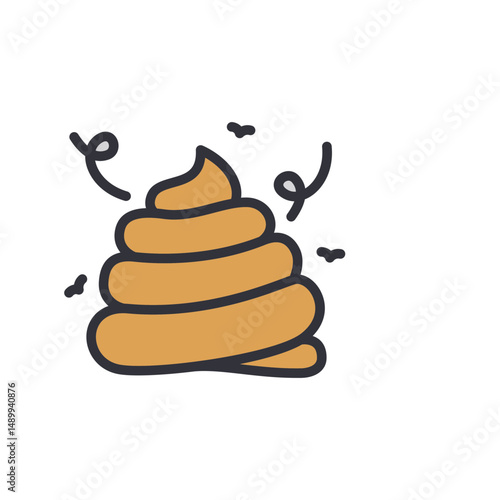 Cartoonish Pile Of Poop With Swirls Floating Isolated On White