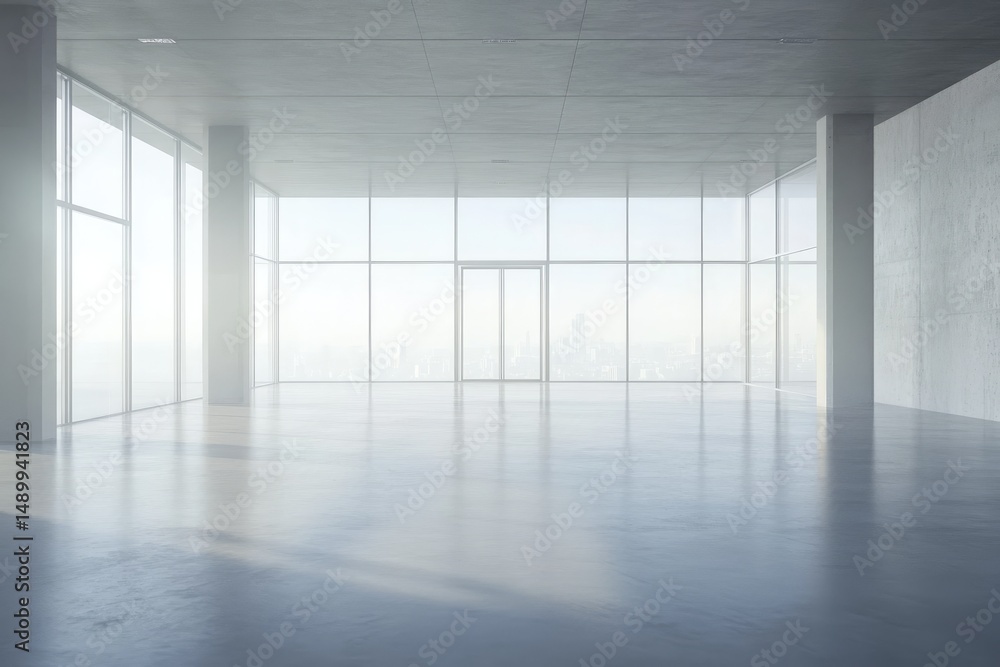 Empty modern office space with city views Empty modern office space with city views