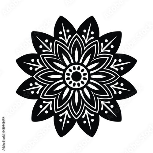 Crochet Flower silhouette logo vector illustration on white