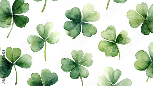 Watercolor clover isolated on white background, Lucky clover leaves with four leaf,Clover flowers background,Patricks day watercolor clipart,Spring flower pattern,St. Patrick s day seamless pattern.