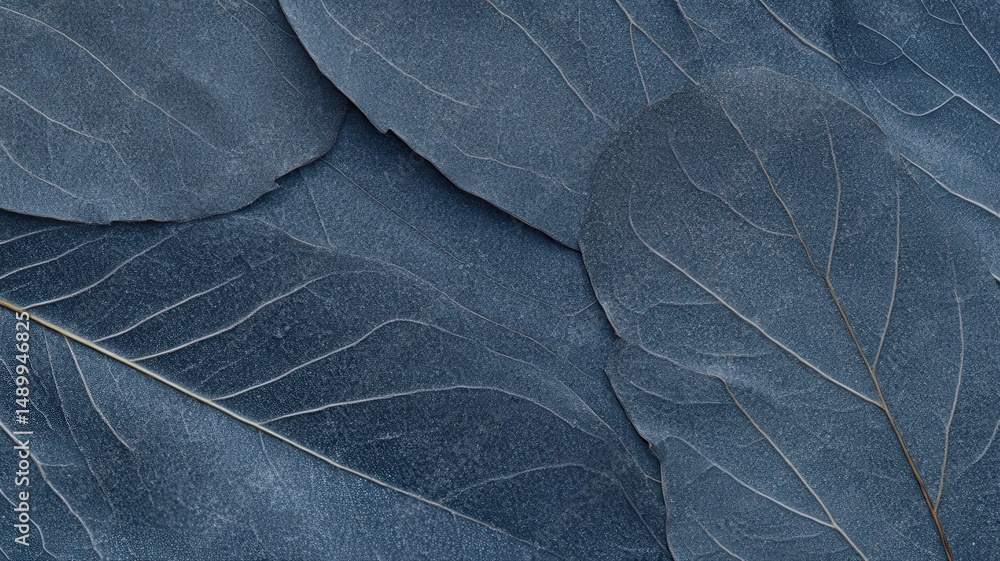 Obraz premium Macro Leaf Texture Covered in Fine Dew Evoking a Serene Atmospheric Natural Scene
