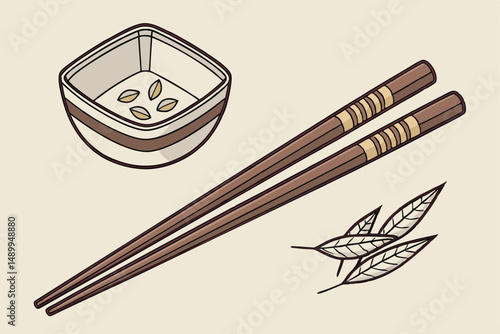 98 chopsticks, food preparation utensils, asian cuisine, wood texture, metallic accents, minimalist design, still life photography