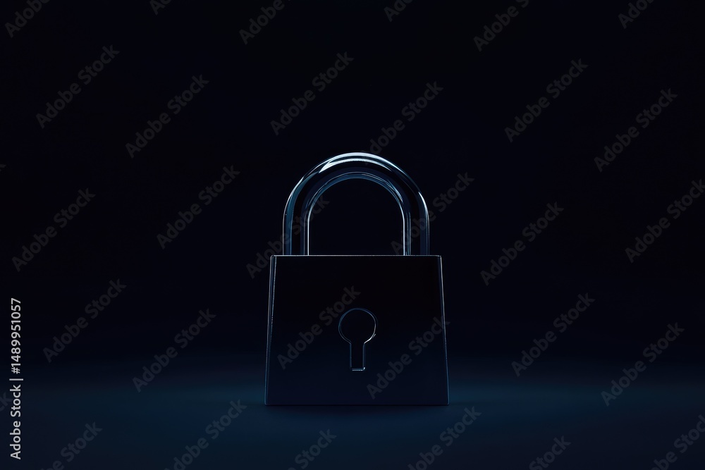 Fototapeta premium Dark, moody padlock against a deep navy background