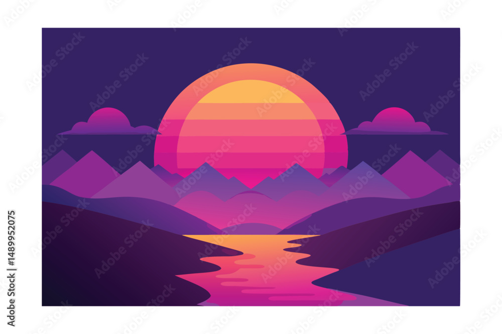 Obraz premium landscape with mountains and sun