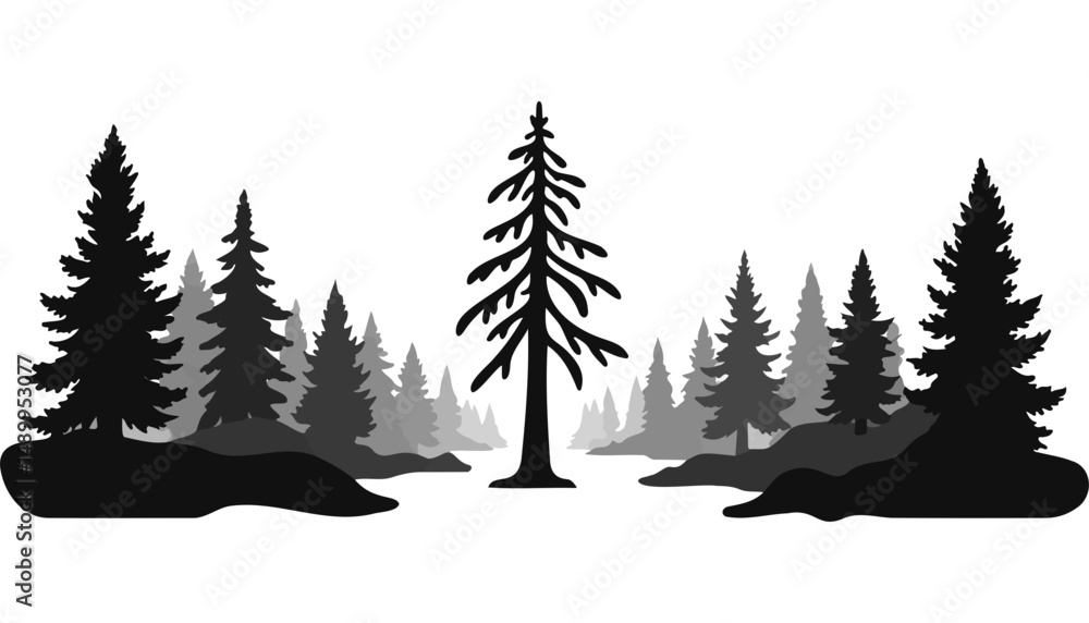 Obraz premium Stylized pine forest silhouette in black and grey tones