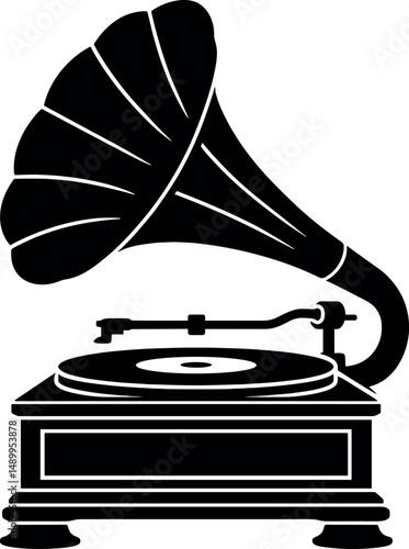 Gramophone vector black silhouette print design