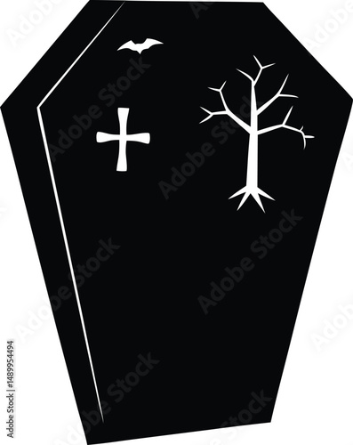 Halloween coffin silhouette vector illustration.