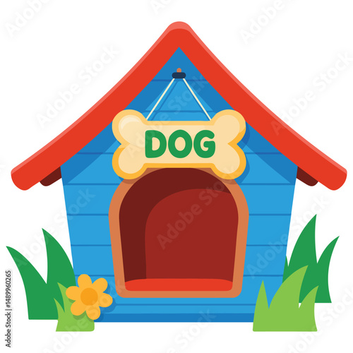 Wooden doghouse for pet shelter isolated vector illustration on white background