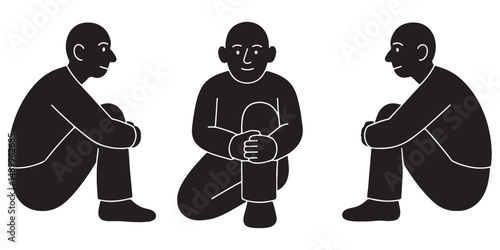 Illustrations of people sitting with tucked up knees concept of loneliness and depression art design