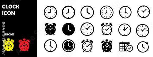 Clock Icon Vector Collection – Alarm, Analog & Timekeeping Design Set