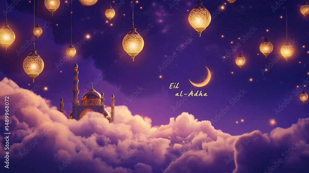 Fototapeta premium Eid al adha islamic background design, eid poster design