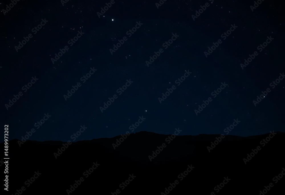 Fototapeta premium Vast, inky black night sky, silhouetted mountains and trees, copy space, trees silhouette