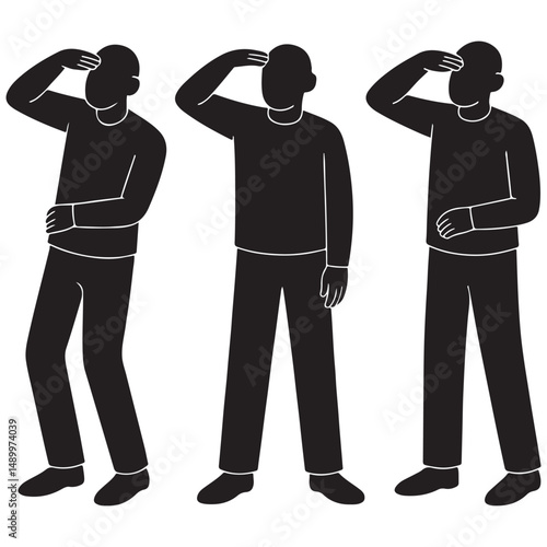 Searching people illustration black silhouette looking forward finding direction finding solution concept art