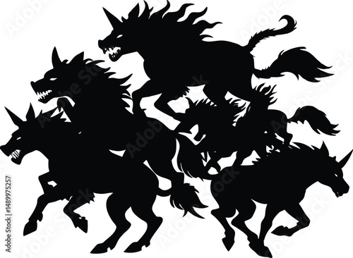 Mythical Beast Stampeding in Forest Silhouette
