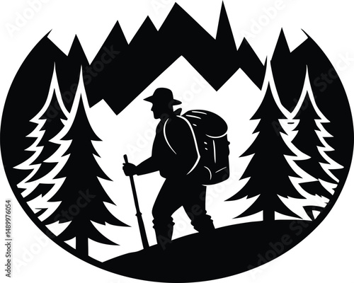Solo Bushcrafter in Wilderness Silhouette