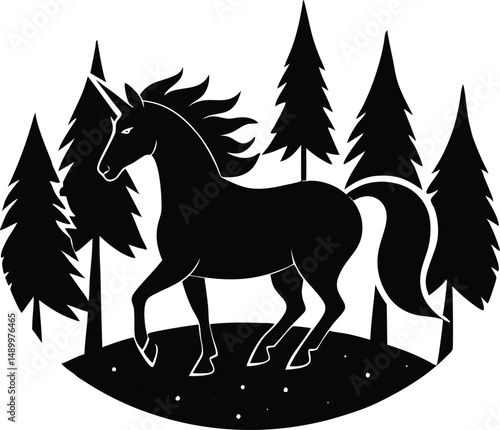 Unicorn Running Through Enchanted Forest Silhouette