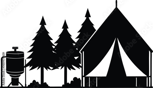 Camp Setup with Water Filter Silhouette