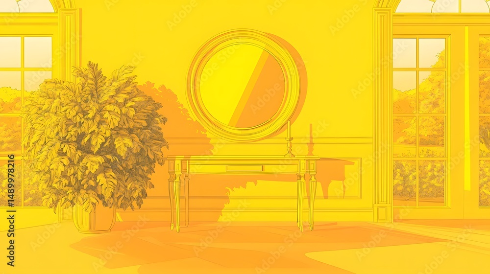 Fototapeta premium A rendered interior design, vibrant yellow and orange tones.
