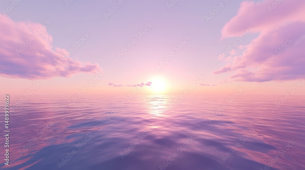 Fototapeta premium Pink sunset over calm ocean; peaceful background; website design