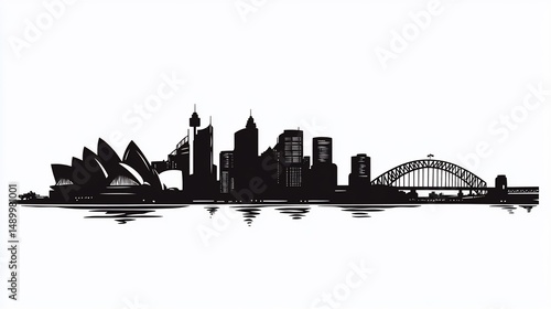 Sydney Skyline Silhouette Illustration: Iconic Australian Landmarks