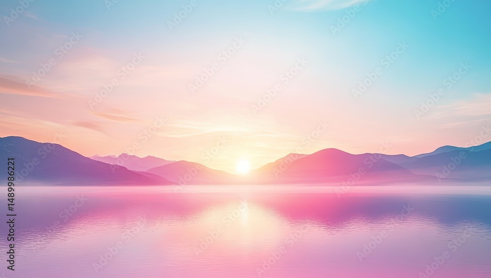 Serene sunrise over a tranquil lake, with soft pastel colors Serene sunrise over a tranquil lake, with soft pastel colors