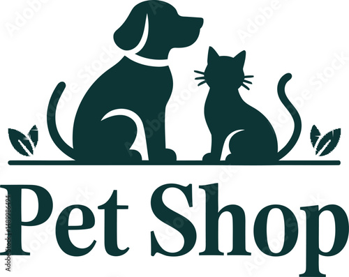 Pet shop logo featuring a dog and cat silhouette with clean typography. Great for pet stores, veterinary services, animal care brands, or adoption campaigns.