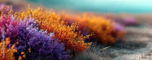 Blooming flowers in meadow across glowing vibrant paradise concept. Vibrant fields of blooming flowers in stunning colors and light.