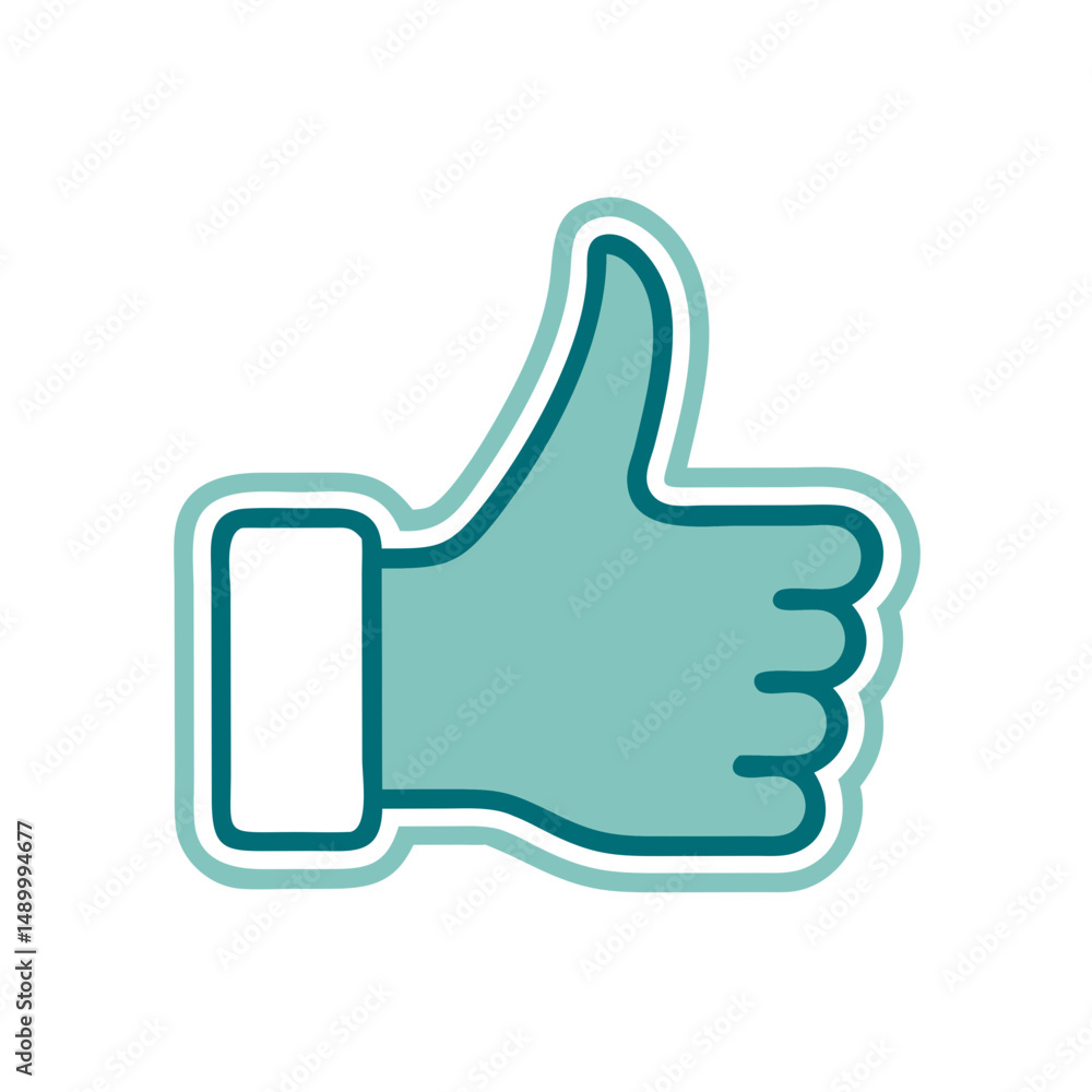 Thumbs-up hand gesture in teal color with outline design Thumbs-up hand gesture in teal color with outline design